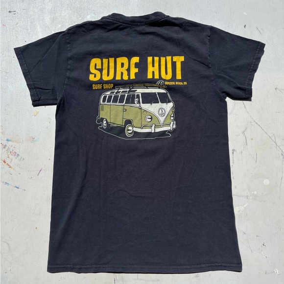Men's Surf Hut T-Shirt Black Spell-Out NO SIZE Imperial Beach SD Shred Ocean Wax - Picture 1 of 11